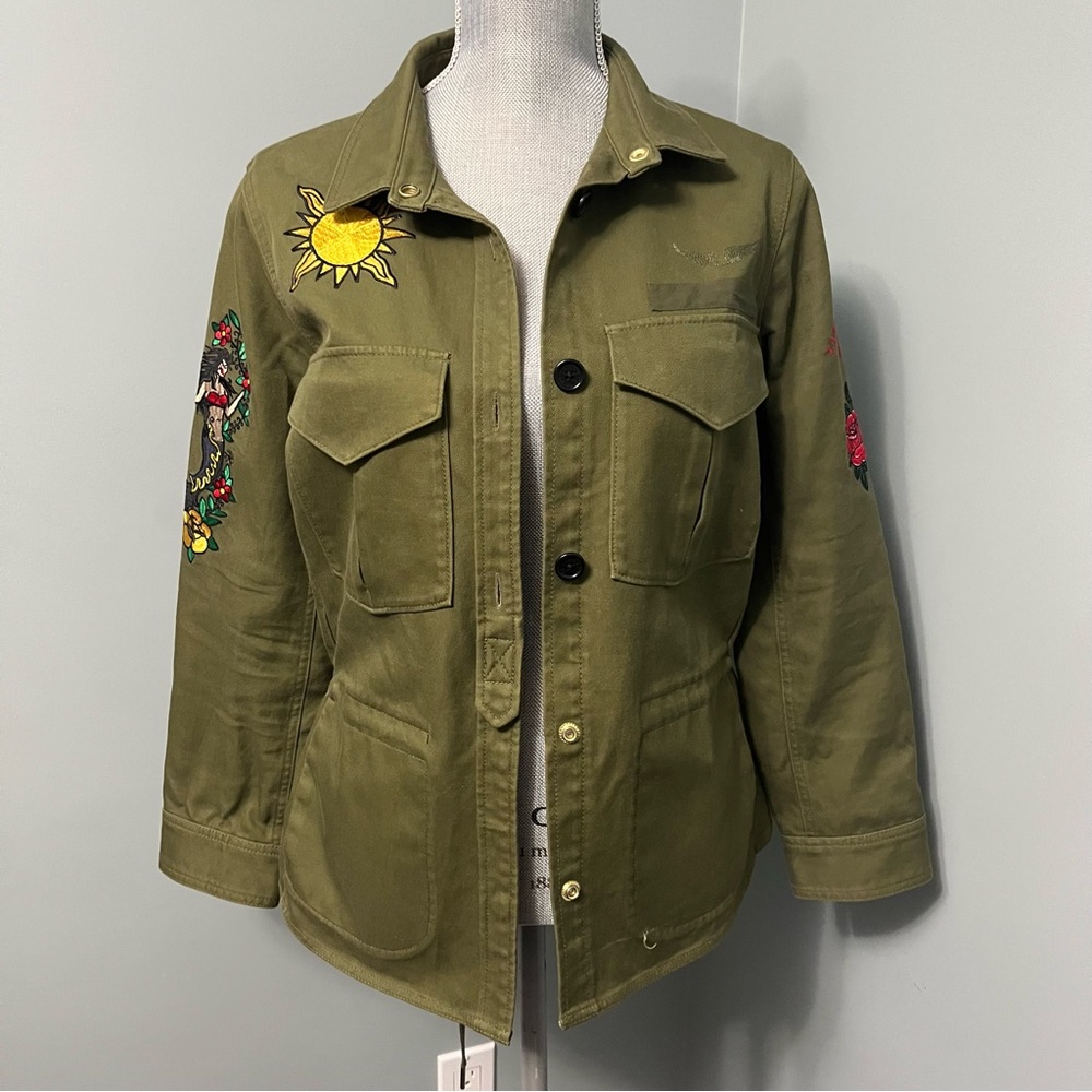 ZADIG & VOLTAIRE tattoo Military style Kahki embroidered Jacket Women size med